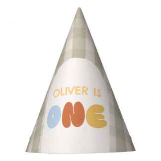 Fun to be ONE Green Gingham 1st Birthday Kids Party Hat