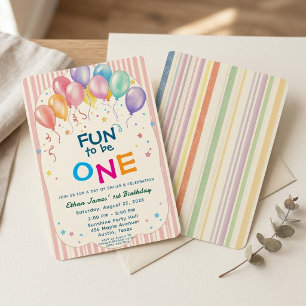 Fun to Be One Pastel Balloons 1st Birthday Invitation