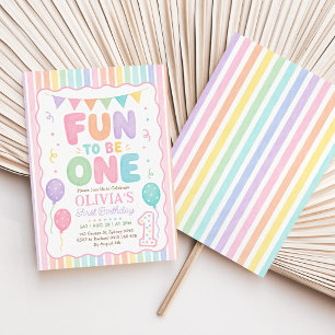 Fun to Be One: Pastel Rainbow Stripes 1st Birthday Invitation