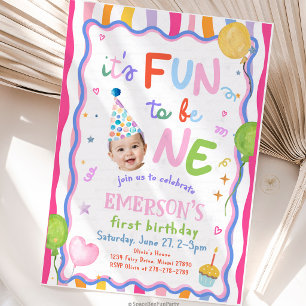 Fun To Be One Photo 1st Birthday Invitation
