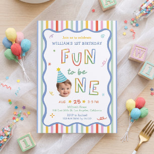 Fun To Be One Photo 1st Birthday Invitation