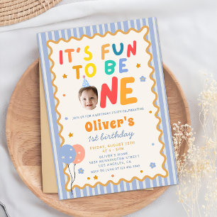 Fun To Be One Photo Colorful 1st Birthday Invitation