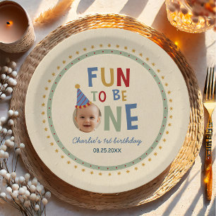 Fun to Be One Photo Colourful 1st Birthday Paper Plate