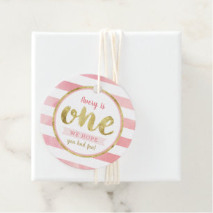 Fun to Be One Pink and Gold First Birthday Party Favour Tags