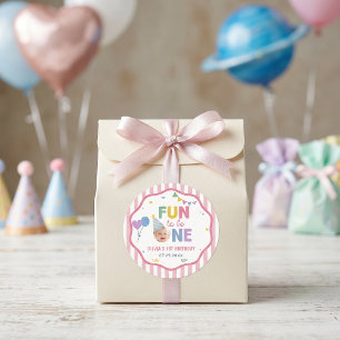 Fun to be One Pink Stripes Birthday Party Sticker