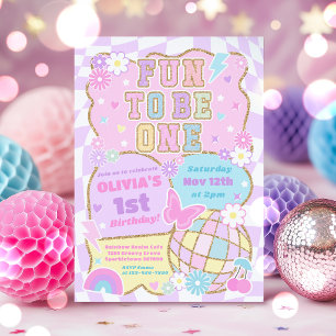 Fun To Be One Preppy Varsity Patch 1st Birthday  Invitation