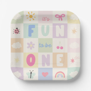 Fun To Be One Retro Girls 1st Birthday Paper Plate