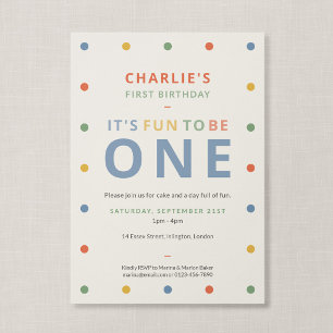 Fun To Be One Soft Colourful First Birthday Invitation