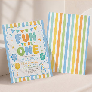 Fun to Be One: Striped Boy 1st Birthday Invitation