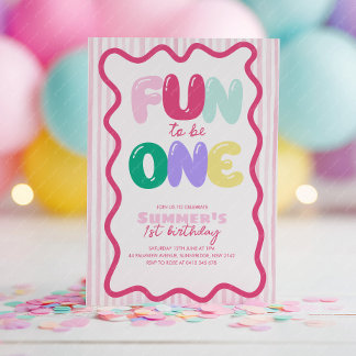 Fun to be One! Striped Colorful 1st Birthday Invitation