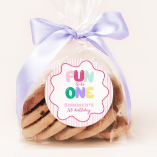 Fun to be One! Striped Colourful 1st Birthday Favo Classic Round Sticker