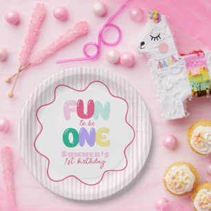 Fun to be One! Striped Colourful 1st Birthday Paper Plate