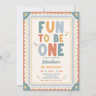 Fun To Be One Whimsical Boy First Birthday Party Invitation