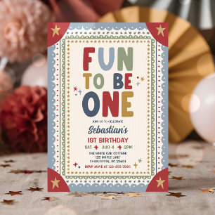 Fun To Be One Whimsical Boy First Birthday Party Invitation