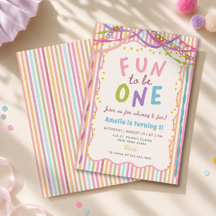 Fun to Be One Whimsical Colourful Girl Birthday Invitation