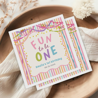 Fun to Be One Whimsical Colourful Girl Birthday Napkin