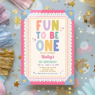 Fun To Be One Whimsical Girl First Birthday Party Invitation