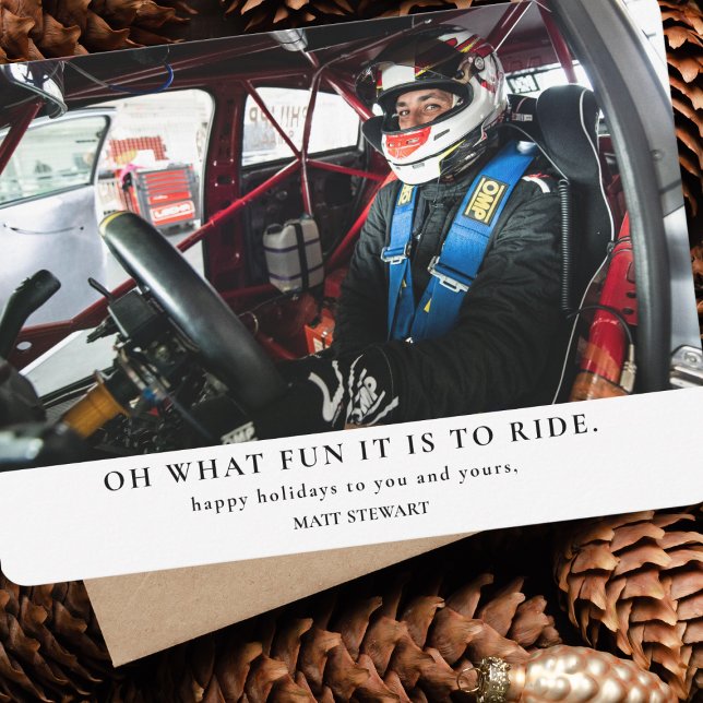 Fun To Ride Race Car Driver Christmas Photo Card (Creator Uploaded)