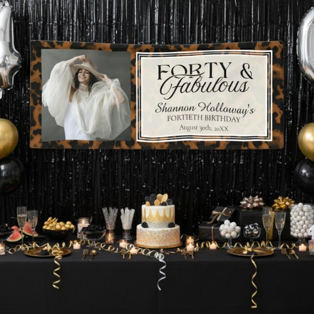 Fun Tortoise Birthday Forty and Fabulous Photo Banner (This Fun Tortoise Shell Birthday Forty and Fabulous birthday photo banner is fun for all!)