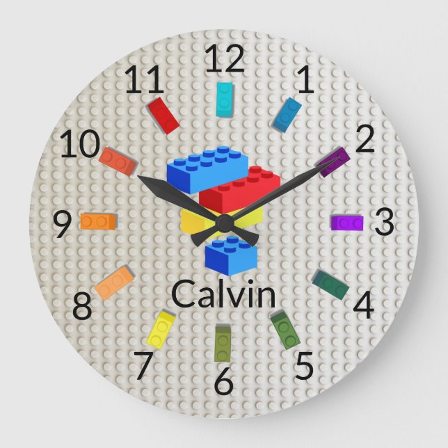 Fun Toy Building Bricks Kids Room Large Clock (Front)