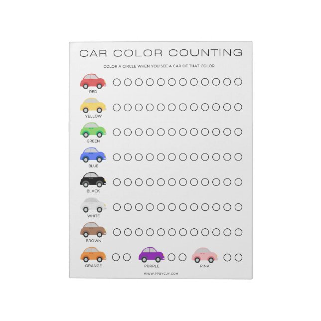 Fun Travel Car Colour Counting Game Notepad (Rotated)