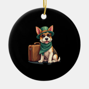 Fun Traveling Dog with Bag Graphic for Suitcase Lo Ceramic Tree Decoration