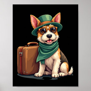 Fun Traveling Dog with Bag Graphic for Suitcase Lo Poster