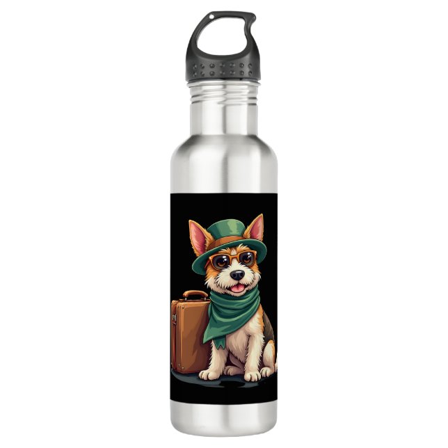 Fun Travelling Dog with Bag Graphic for Suitcase L 710 Ml Water Bottle (Front)