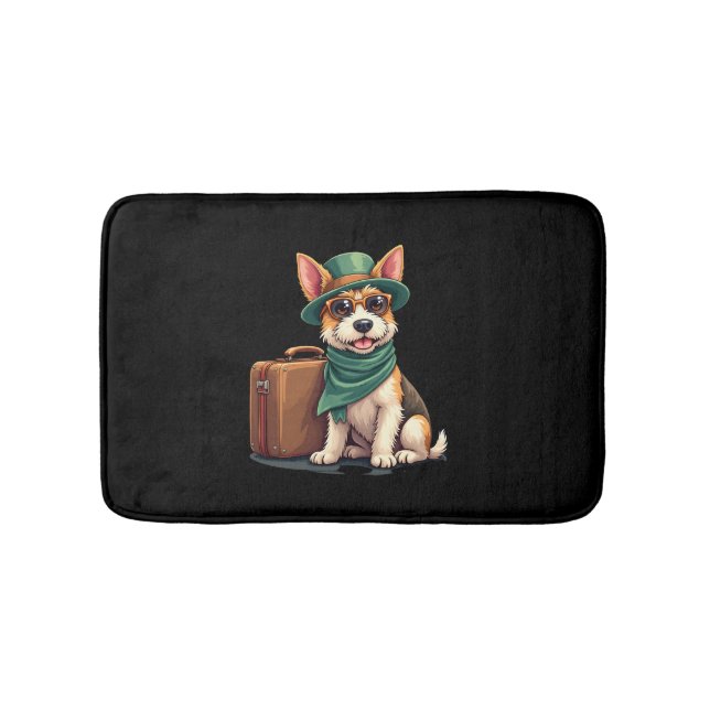 Fun Travelling Dog with Bag Graphic for Suitcase L Bath Mat (Front)