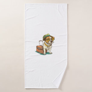 Fun Travelling Dog with Bag Graphic for Suitcase L Bath Towel