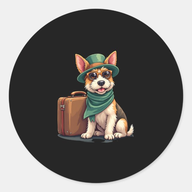Fun Travelling Dog with Bag Graphic for Suitcase L Classic Round Sticker (Front)