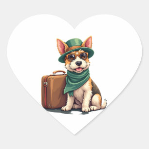 Fun Travelling Dog with Bag Graphic for Suitcase L Heart Sticker