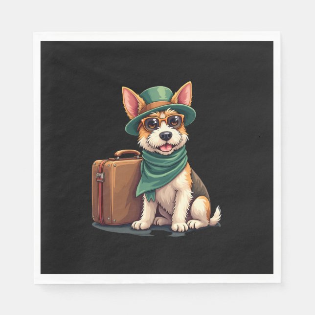 Fun Travelling Dog with Bag Graphic for Suitcase L Napkin (Front)