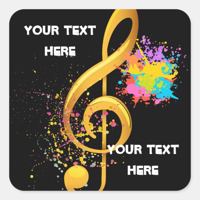 Fun Treble Clef musical note. Editable text Square Sticker (Front)