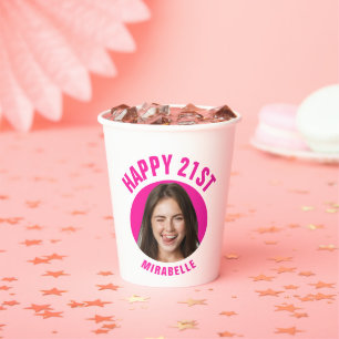 Fun Trendy 21st Birthday CUSTOM TEXT Photo Paper Cups