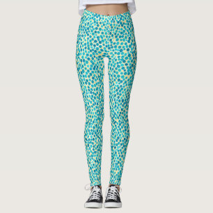 Fun Trendy Abstract Teal Yellow Watercolor Pattern Leggings