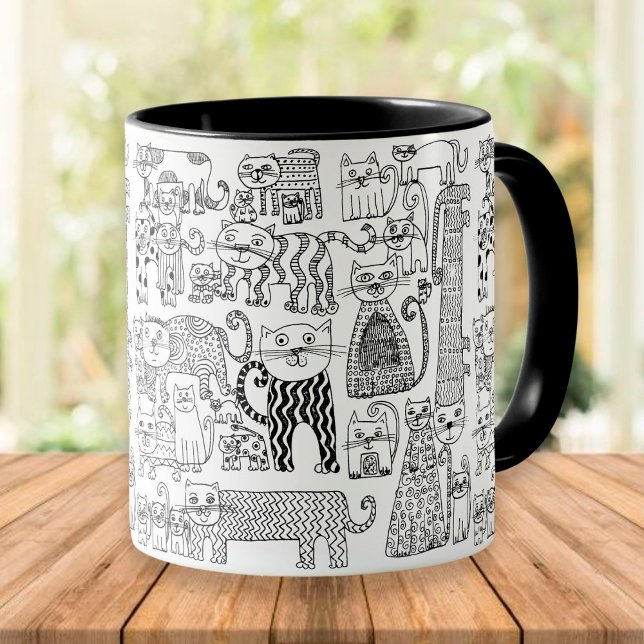 Fun Trendy Black and White Cats Patterned Mug (Creator Uploaded)