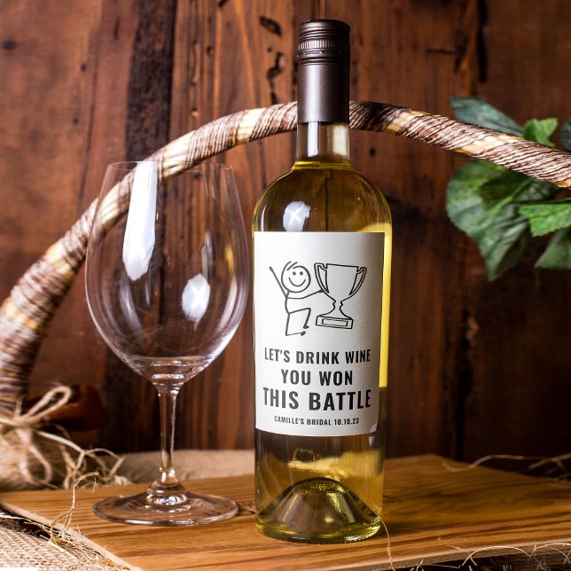 Fun & Trendy Black and White Won Battle Wine Label (Creator Uploaded)