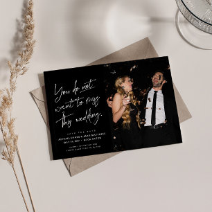 Fun trendy black white photo save the date