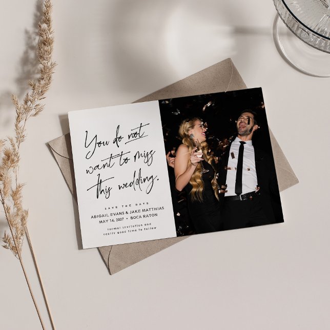 Fun trendy black white two photo save the date (Creator Uploaded)