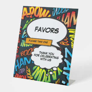 Fun Trendy Comic Book Favours Pedestal Sign