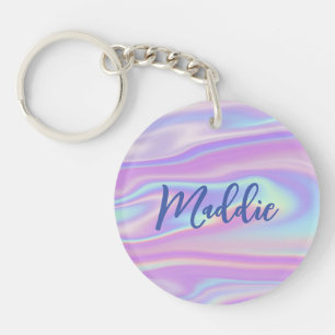 Fun Trendy Faux Iridescent Personalised w/ Name Ke Key Ring