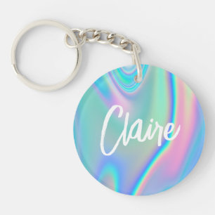 Fun Trendy Faux Iridescent Personalised w/ Name Key Ring