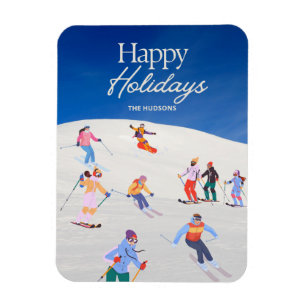 Fun Trendy Happy Holidays Ski Resort  Magnet