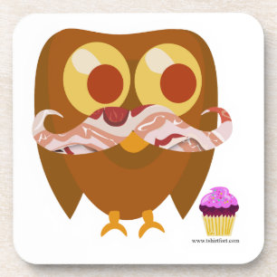 Fun Trendy Moustache Owl Cartoon Character Coaster