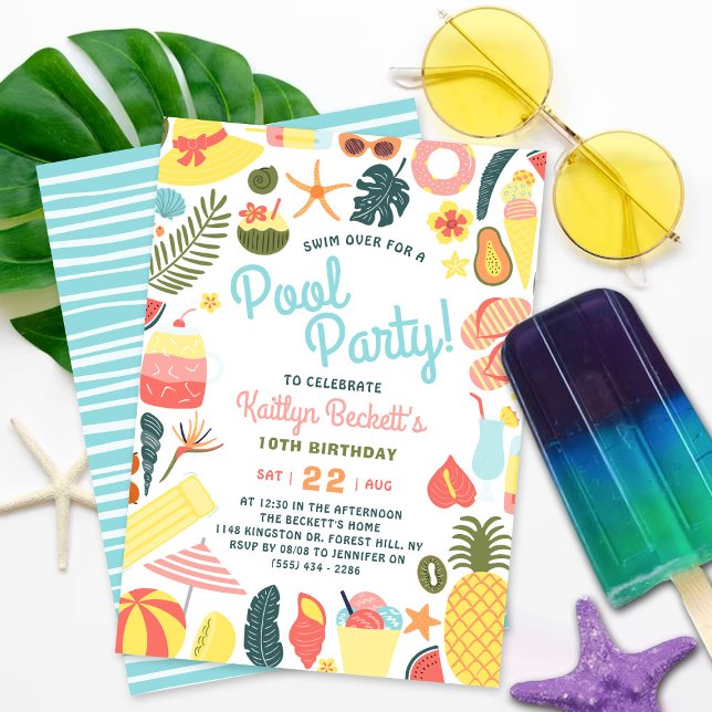 Fun & Trendy Summer Pool Party Any Age Birthday Invitation (Creator Uploaded)