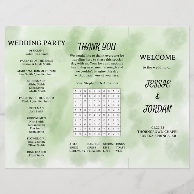 Fun Tri-Fold Wedding Program Flyer (Front)