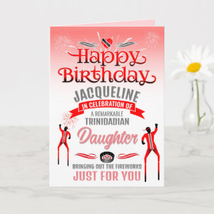 Fun TRINIDADIAN Daughter Red and Grey Birthday Card