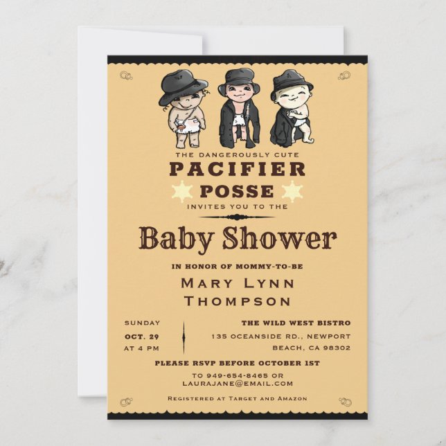 Fun Triplets Pacifier Posse Western Baby Shower Invitation (Front)