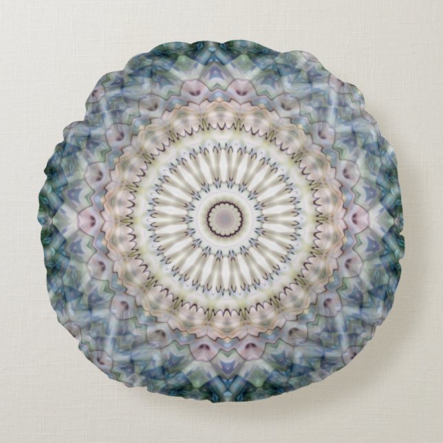 Fun Trippy Hippy Psychedelic Fractal Kaleidoscope Round Cushion (Front)